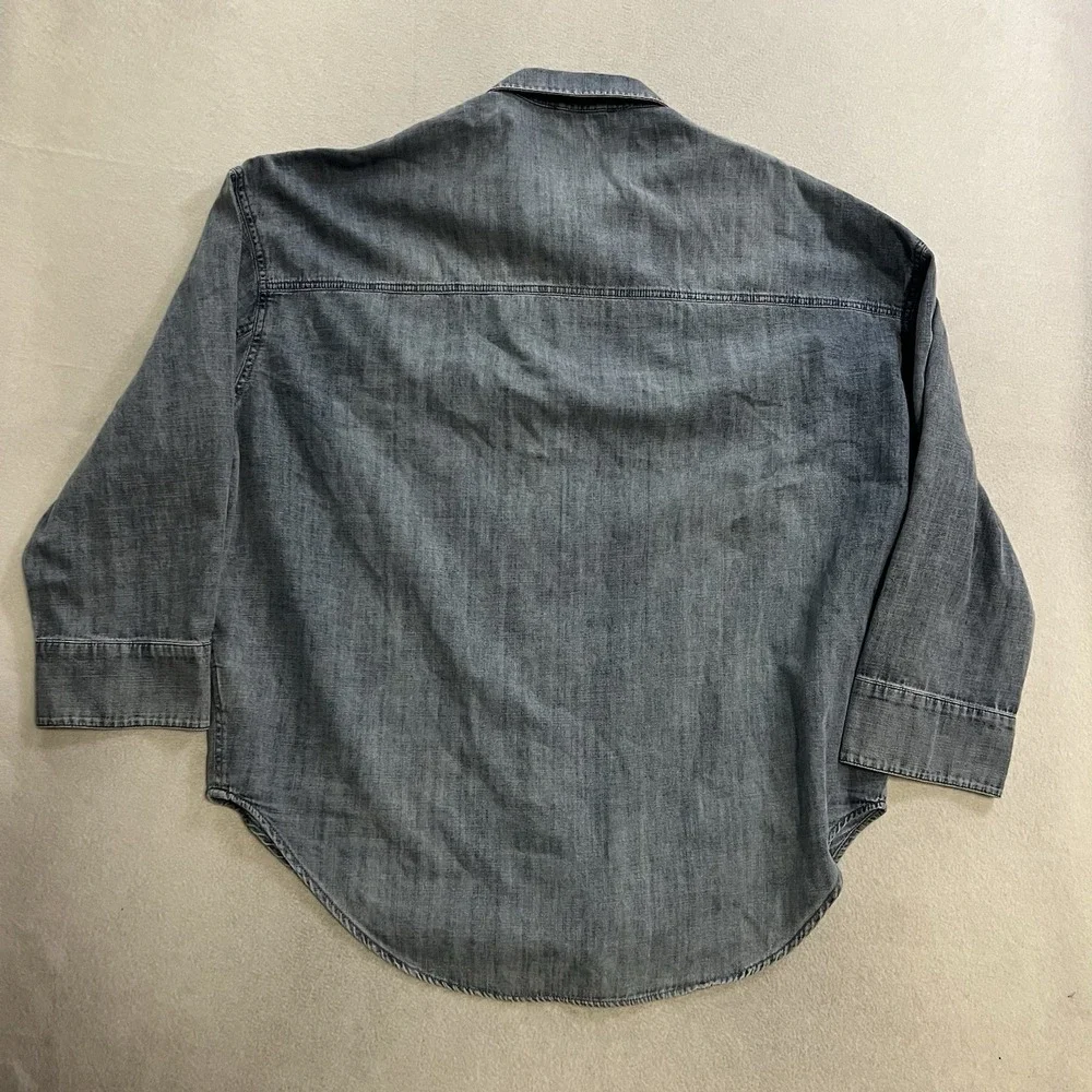 Michael Kors Oversized Denim Shirt Womens Small Washed Blue 3/4 Sleeve Button Up